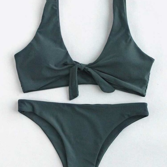 Scoop Back Bow Tie Top With High Leg Bikini Set - Picture 3 of 3